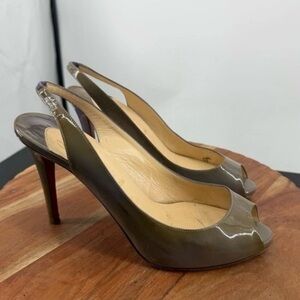 Christian Louboutin Gray Peep-Toe Slingback Heels Size 39